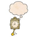 A creative cartoon ticking clock and thought bubble in grunge texture pattern style
