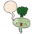 A creative cartoon turnip and speech bubble in retro texture style Royalty Free Stock Photo