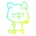 A creative cold gradient line drawing bored cartoon cat pointing