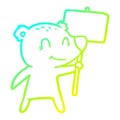 A creative cold gradient line drawing cartoon bear holding sign Royalty Free Stock Photo