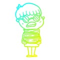 A creative cold gradient line drawing cartoon boy with books wearing spectacles