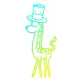 A creative cold gradient line drawing cartoon giraffe in top hat