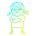 A creative cold gradient line drawing cartoon grumpy girl Royalty Free Stock Photo