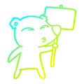 A creative cold gradient line drawing cartoon polar bear with placard