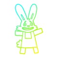 A creative cold gradient line drawing cartoon scared looking rabbit