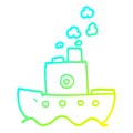 A creative cold gradient line drawing cartoon steam boat