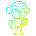 A creative cold gradient line drawing crazy cartoon monkey with clipboard