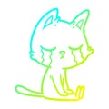 A creative cold gradient line drawing crying cartoon cat sitting