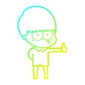 A creative cold gradient line drawing curious cartoon boy giving thumbs up sign Royalty Free Stock Photo