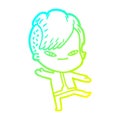 A creative cold gradient line drawing cute cartoon girl with hipster haircut