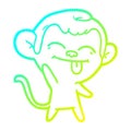 A creative cold gradient line drawing funny cartoon monkey waving