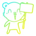 A creative cold gradient line drawing happy cartoon bear with placard