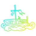 A creative cold gradient line drawing old shipwrecked boat