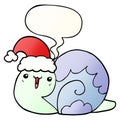 A creative cute cartoon christmas snail and speech bubble in smooth gradient style