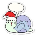 A creative cute cartoon christmas snail and speech bubble sticker