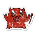 A creative distressed sticker cartoon of cute kawaii red demon Royalty Free Stock Photo