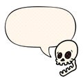 A creative laughing skull cartoon and speech bubble in comic book style