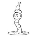 A creative line drawing of a alien swamp monster wearing santa hat