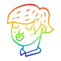 A creative rainbow gradient line drawing cartoon content face