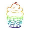 A creative rainbow gradient line drawing cartoon fancy cupcake