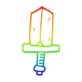 A creative rainbow gradient line drawing cartoon gold dagger