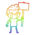 A creative rainbow gradient line drawing cartoon man crying holding sign Royalty Free Stock Photo