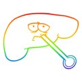 A creative rainbow gradient line drawing cartoon unhealthy liver