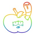 A creative rainbow gradient line drawing cartoon worm in apple Royalty Free Stock Photo