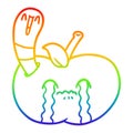 A creative rainbow gradient line drawing cartoon worm eating an apple Royalty Free Stock Photo