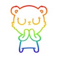 A creative rainbow gradient line drawing peaceful cartoon bear cub