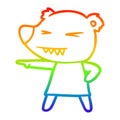 A creative rainbow gradient line drawing pointing bear cartoon