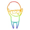 A creative rainbow gradient line drawing stretching cartoon boy