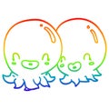 A creative rainbow gradient line drawing two cartoon octopi Royalty Free Stock Photo