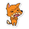 A creative sticker of a angry cartoon fox