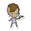 A creative sticker of a cartoon crying girl pointing ray gun Royalty Free Stock Photo