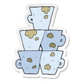 A creative sticker of a cartoon stack of dirty coffee cups