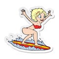 A creative sticker of a cartoon surfer girl Royalty Free Stock Photo