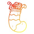 A creative warm gradient line drawing cartoon christmas stocking full of toys