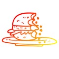 A creative warm gradient line drawing cartoon half eaten burger