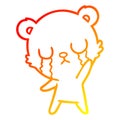 A creative warm gradient line drawing crying cartoon bear waving