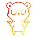 A creative warm gradient line drawing peaceful cartoon bear shrugging