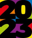 Greeting card 2023 with colorful graphics to present the new year.