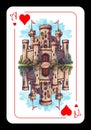 Original design of the ace of hearts. Ace of clubs with the image of a medieval castle Royalty Free Stock Photo