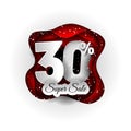 Sale 30% banner original design white and red and snow. Paper art craft style