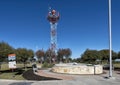 Original  DFW Airport beacon & interactive exhibit at Founder`s Plaza Observation Area at DFW Airport. Royalty Free Stock Photo