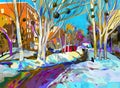 Original digital painting of winter cityscape.