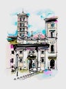 Original digital watercolor drawing of Rome street, Italy, old i