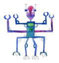 Original doodle robot watercolor isolated