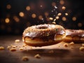 Floating original doughnuts, delicious and unique dessert, glazed donut. Cinematic advertising photography