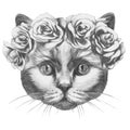 Original drawing of Cat with roses.